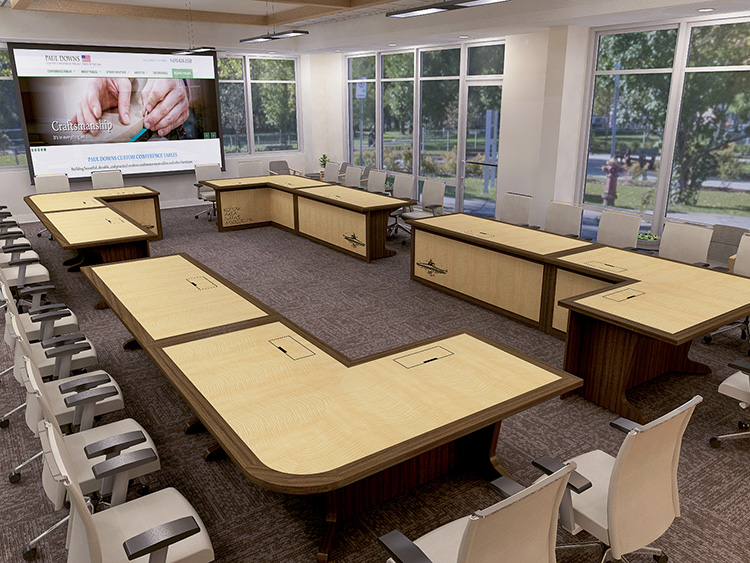 Elegant modular conference table for local government boardroom with AV integration