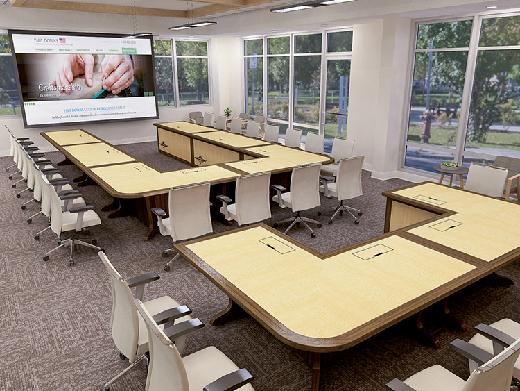 Elegant modular conference table for local government boardroom with AV integration