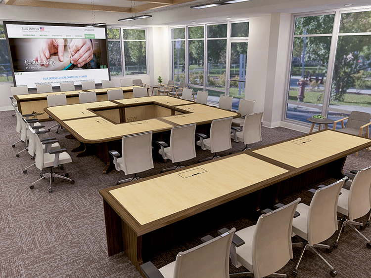 Elegant modular conference table for local government boardroom with AV integration
