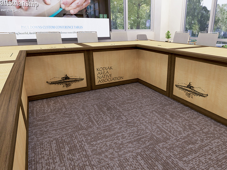 Elegant modular conference table for local government boardroom with AV integration