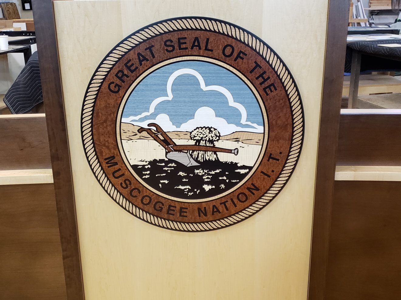 committee table with logo