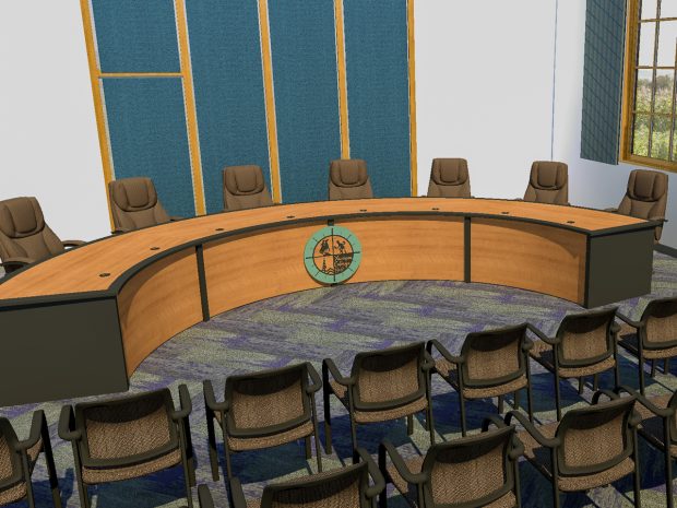 committee table with logo