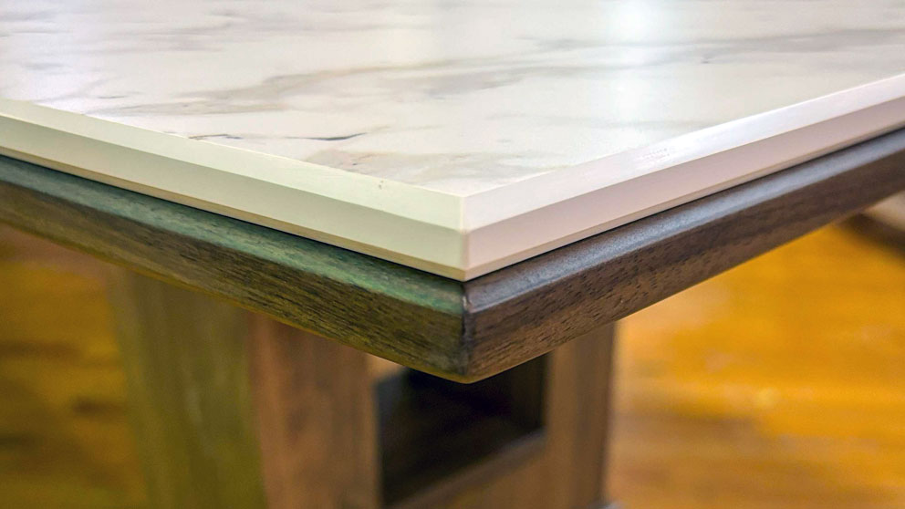 Ultra-thin composite laminate edge profile used for large conference tables